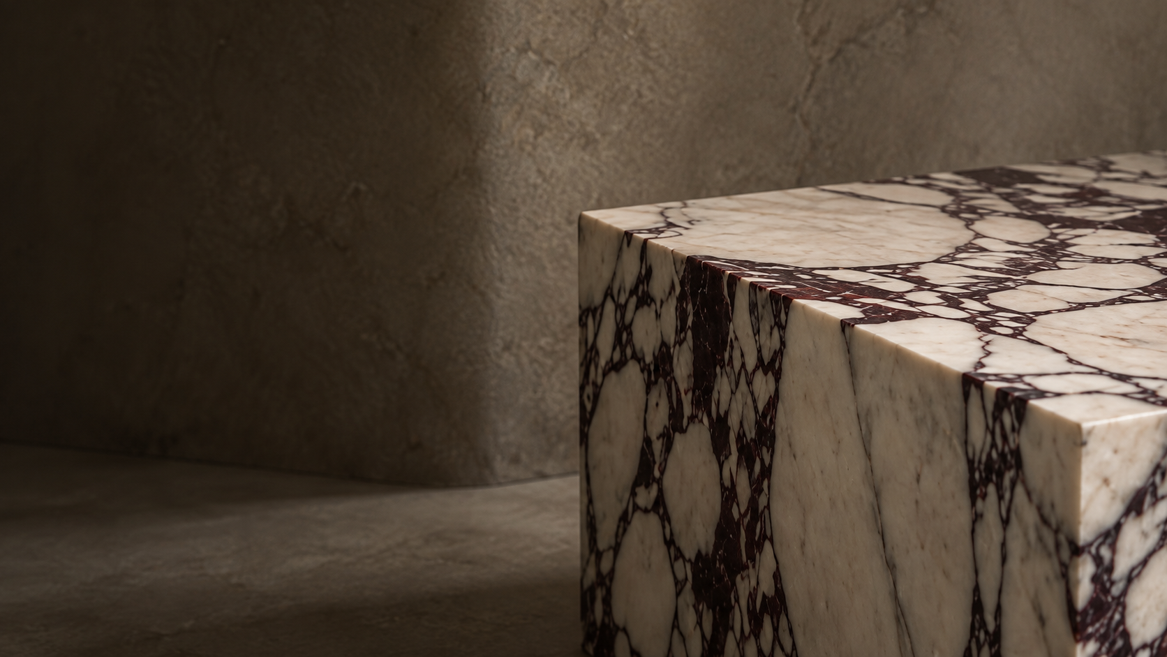 Close-up of a Calacatta Viola marble piece by OROS